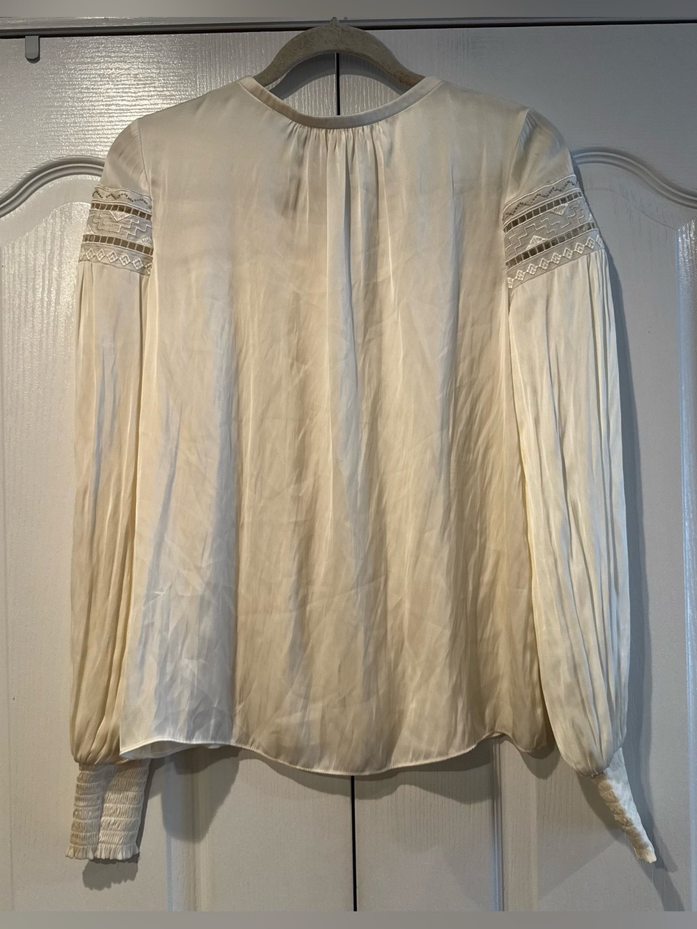 Ramy Brook Ivory Slit Sleeve Blouse with Crochet and Beading - Size XS - Picture 6 of 7